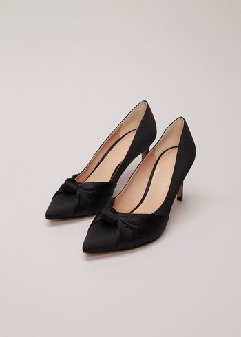 Phase Eight Black Satin Court Heels Black USA | 0423765-FU